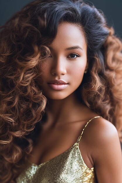 Foto una donna con i capelli lunghi e ricci e un top verde