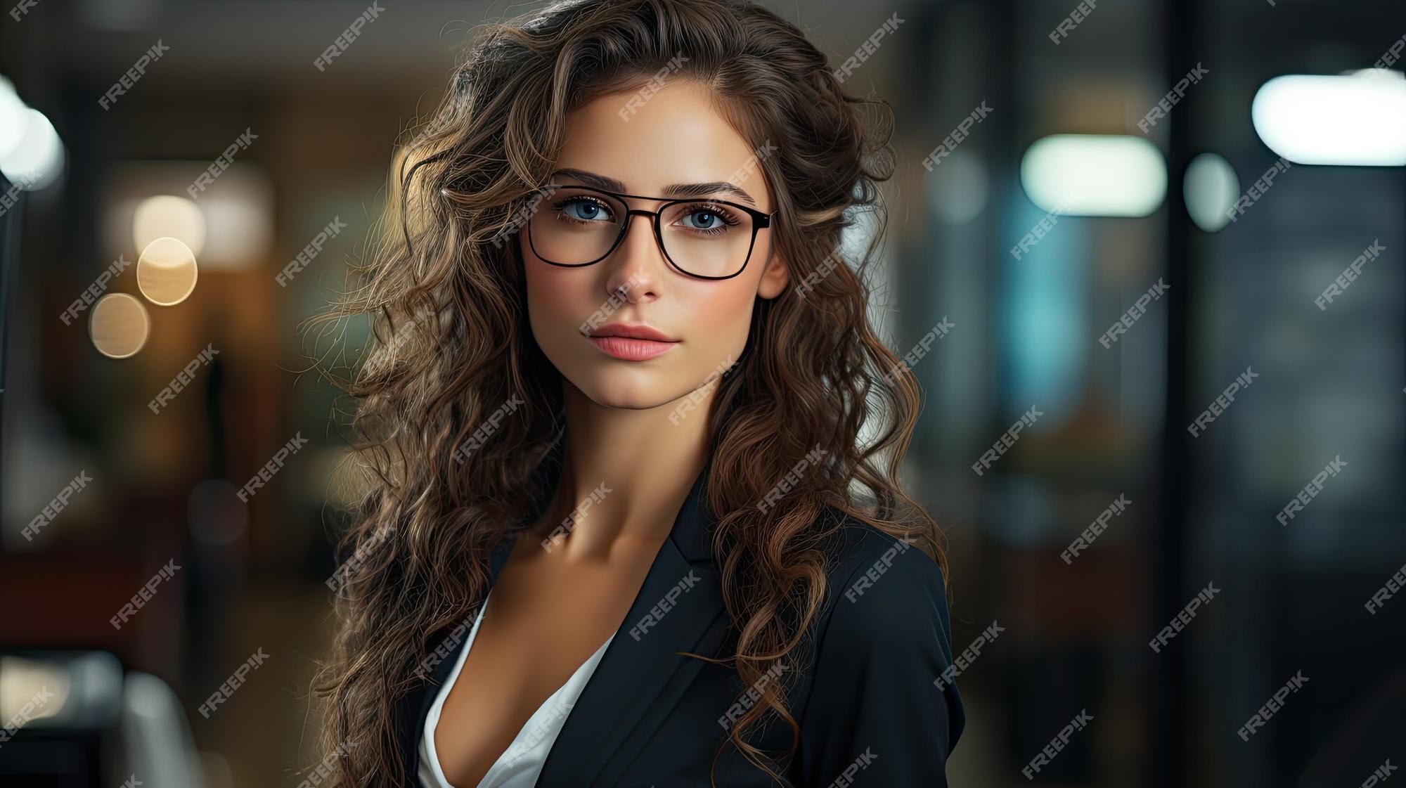 Premium Ai Image A Woman With Long Curly Hair Wearing Glasses