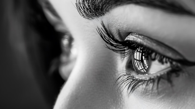 Photo a woman with long eyelashes looking at the camera