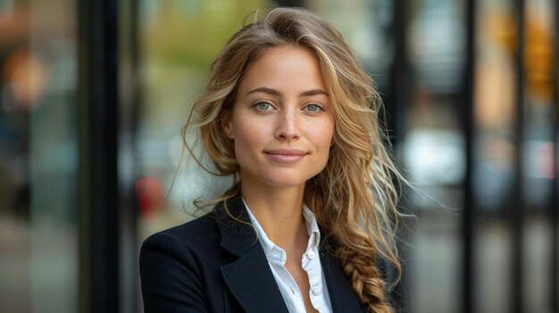 a woman with long hair and a black blazer