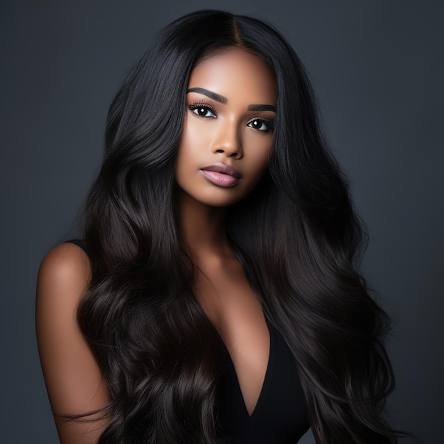 a woman with long hair and a black top