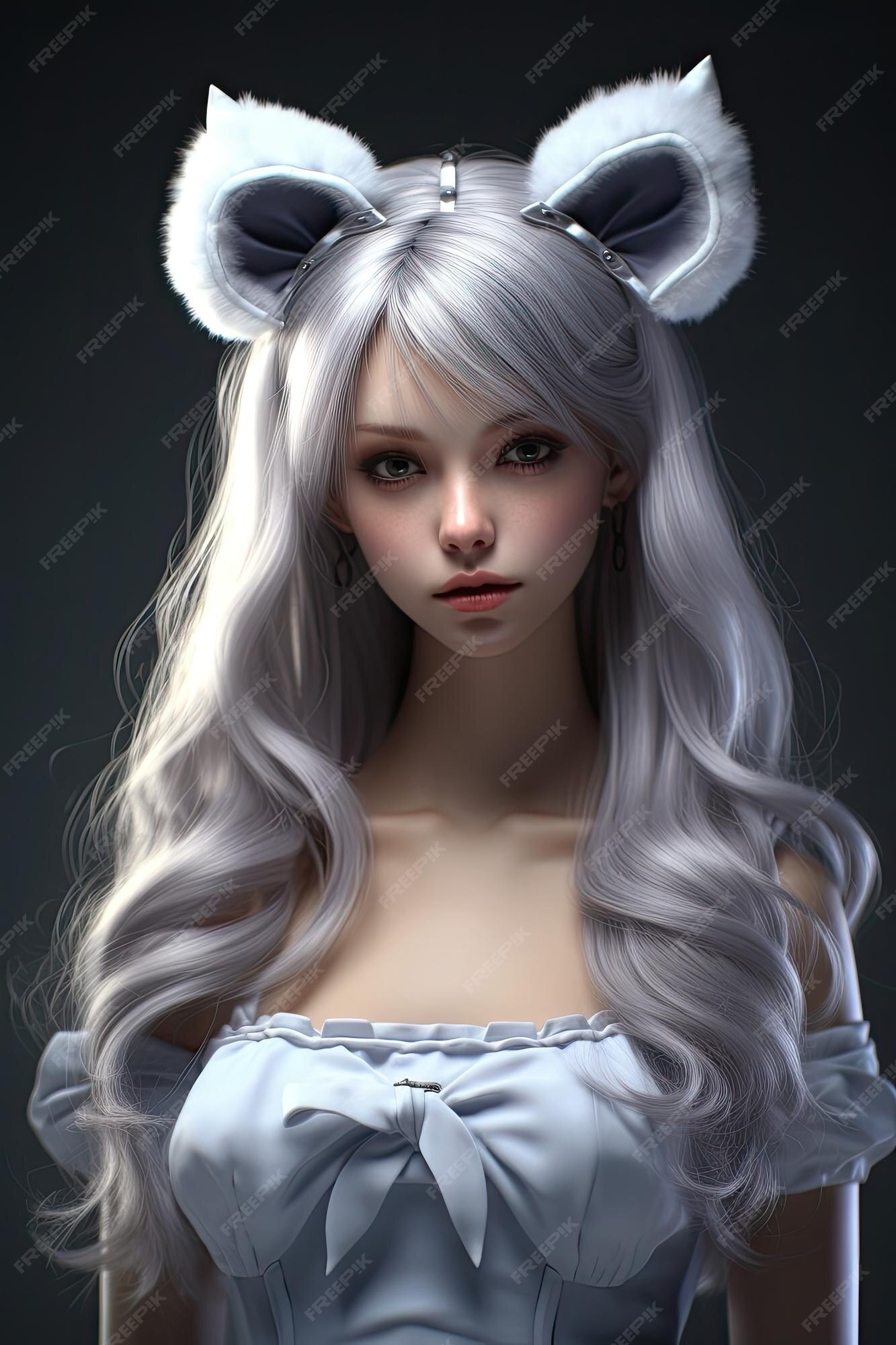 Premium AI Image A Woman With Long Hair And Cat Ears premium-ai-image-a-woman-with-long-hair-and-cat-ears
