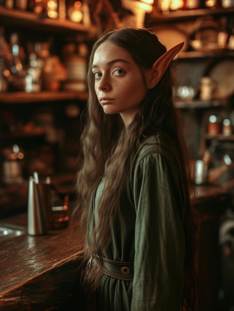 Photo a woman with long hair and elf ears