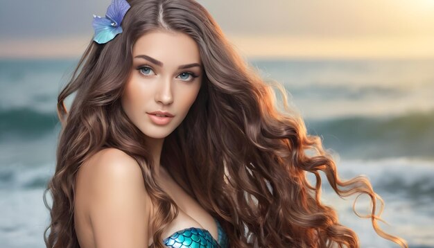 Photo a woman with long hair and a flower in her hair