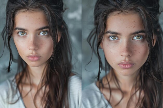 Photo a woman with long hair and freckles on her face ideal for beauty and skincare concepts