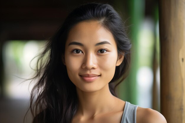 Photo a woman with long hair and a gray tank top