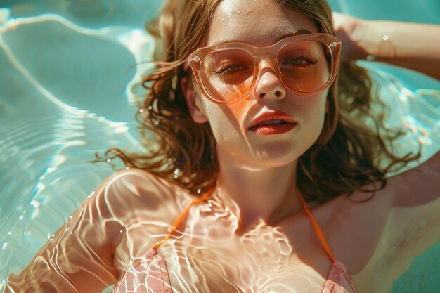 Foto una donna con i capelli lunghi è in piscina le vibrazioni estive generate dall'ai