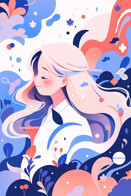 Photo a woman with long hair is sitting in a colorful painting