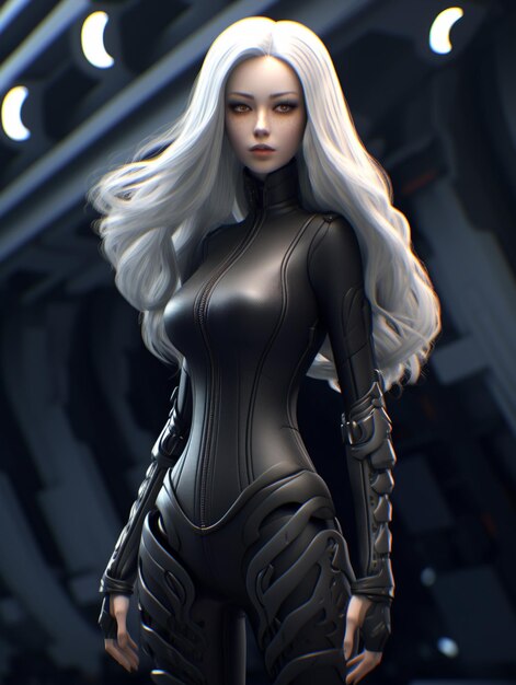 Premium AI Image  Black woman with long white hair wearing suit