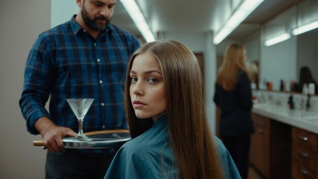 Photo a woman with long hair is wearing a blue cape