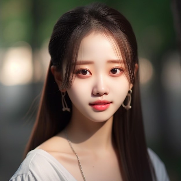 a woman with long hair and a red lip is posing for a photo