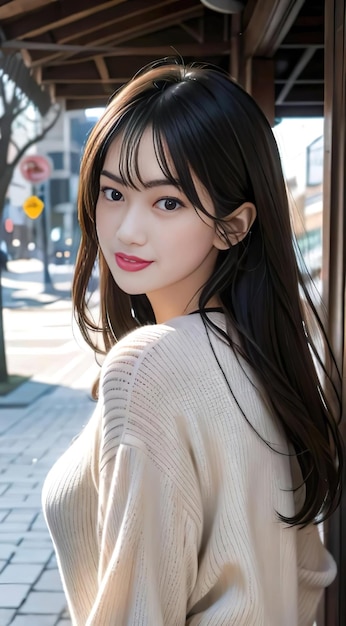 Photo a woman with long hair and a red lip