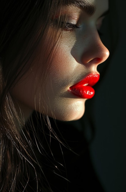 長いと赤い唇の女性
