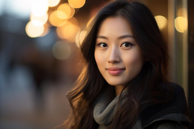 a woman with long hair and a scarf