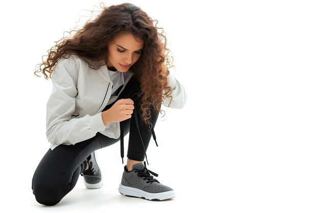 a woman with long hair and a shirt on the ground