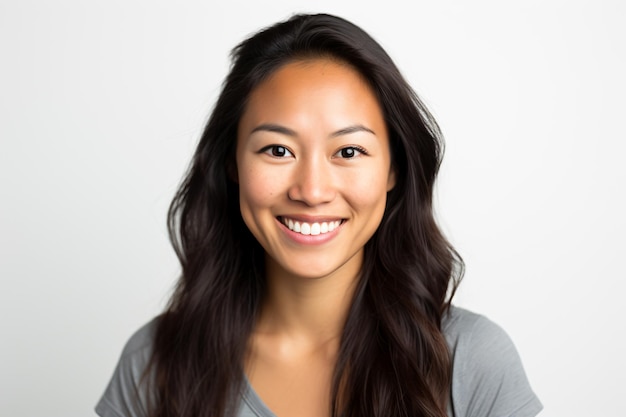 Photo a woman with long hair smiling at the camera