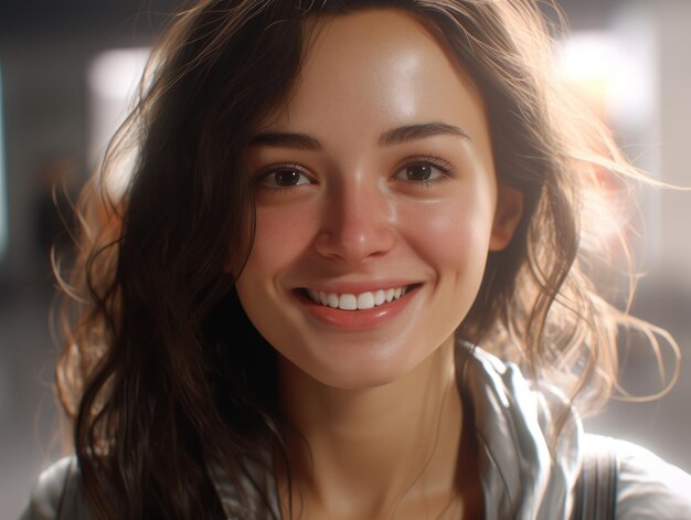 a woman with long hair smiling