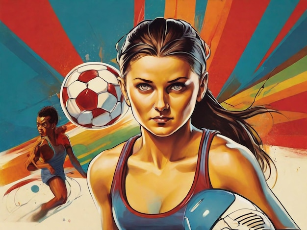 женщина с длинными волосами и футбольным мячом в руке