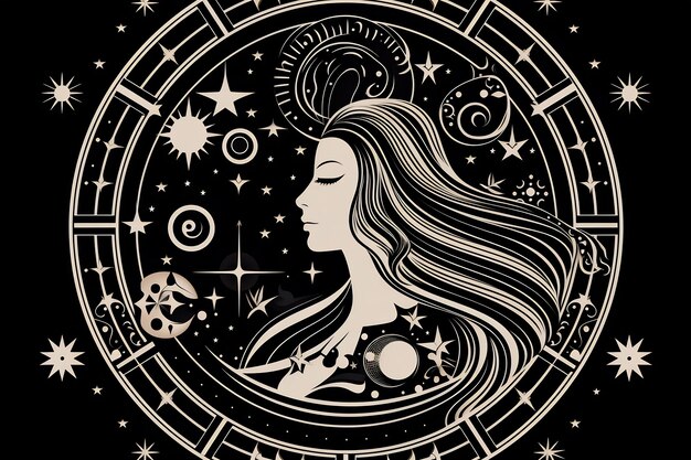 a woman with long hair and a star on the top of her head.