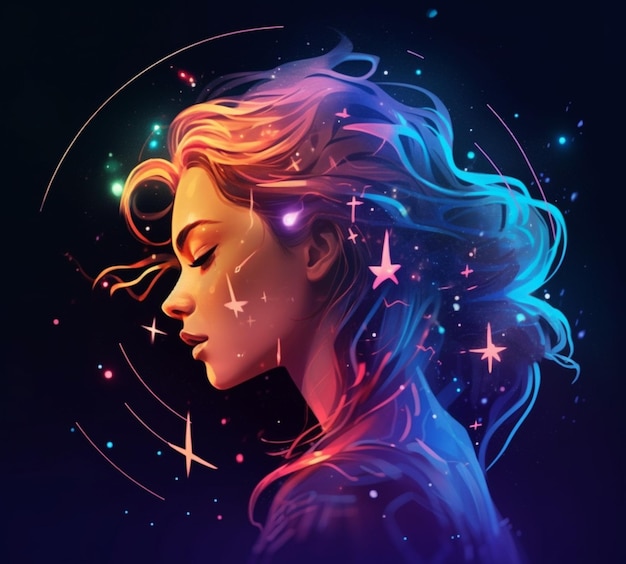 a woman with long hair and stars in her hair generative ai