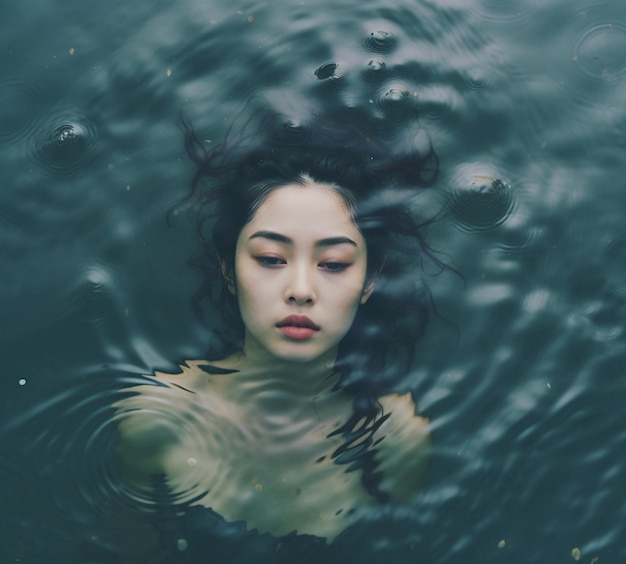 a woman with long hair in the water with the words " she is under water ".