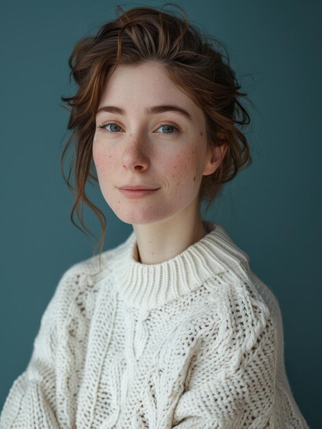 Foto una donna con i capelli lunghi che indossa un maglione a collo di tartaruga