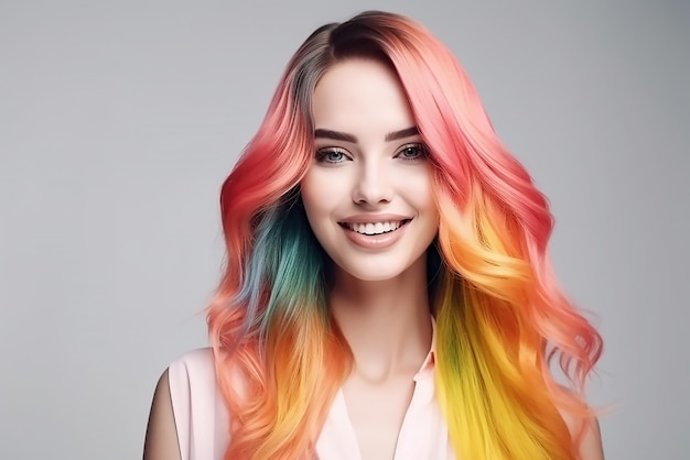 A woman with long hair with colorful hair