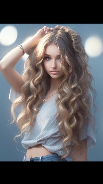 A woman with long hair with long blonde hair