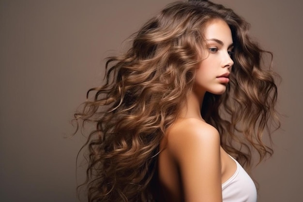 a woman with long hair with long wavy hair