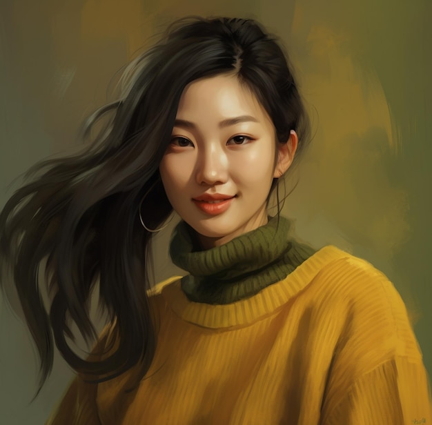 A woman with long hair and a yellow sweater.