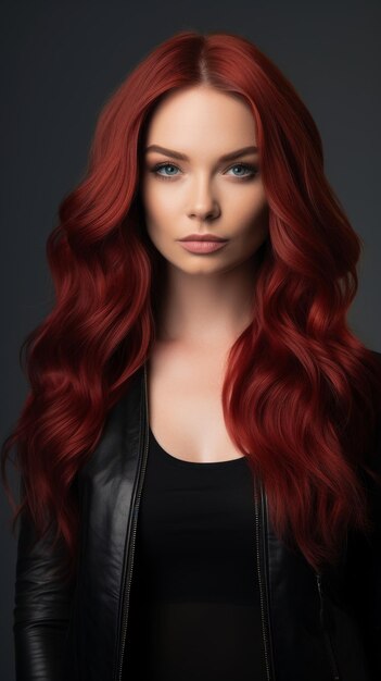 Woman With Long Red Hair in Black Jacket