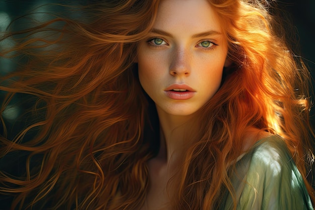 a woman with long red hair