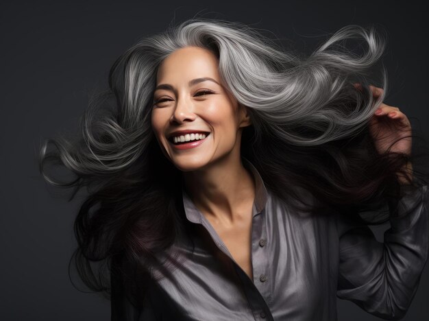 Woman with long thick gray hair