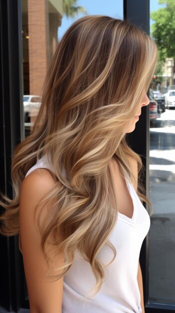 Woman With Long Wavy Hair Walking Down the Street