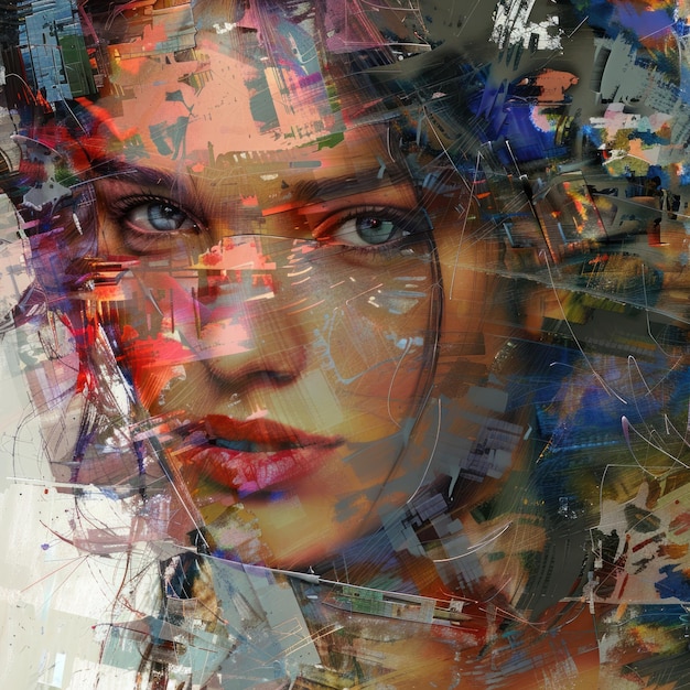 a woman with a lot of different colors on her face
