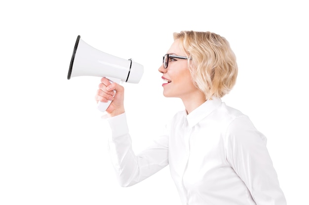 Woman with loudspeaker