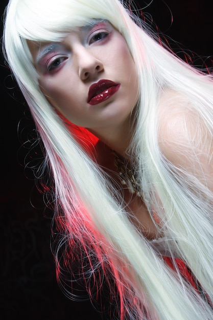 Woman with magnificent white hair