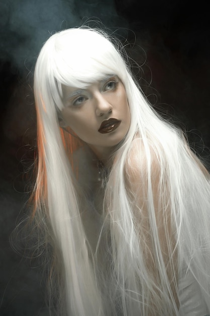 Woman with magnificent white hair