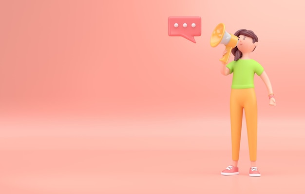 Woman with Megaphone 3D render