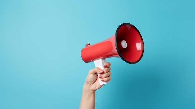 woman with megaphone on color background