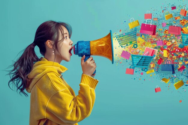 Photo a woman with a megaphone in her hand and the words quot the word gift quot on the bottom