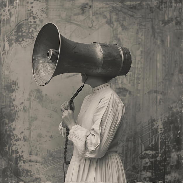 Woman With a Megaphone on Her Head