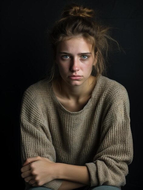  Premium AI Image | a woman with a messy bun in a sweater