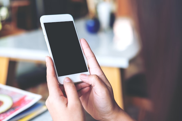 Woman with mockup smart phone 