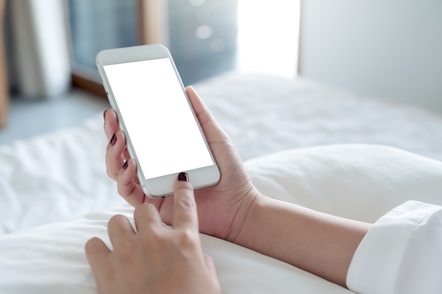 Woman with mockup smartphone