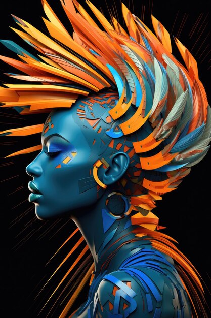 A woman with a mohawk and hair in orange and blue