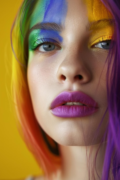 Woman With Multi Colored Hair and Makeup