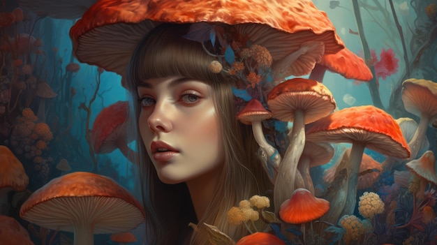 Женщина с грибовидной шляпой на голове
