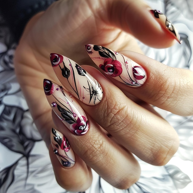 Photo a woman with a nail art design on her nails