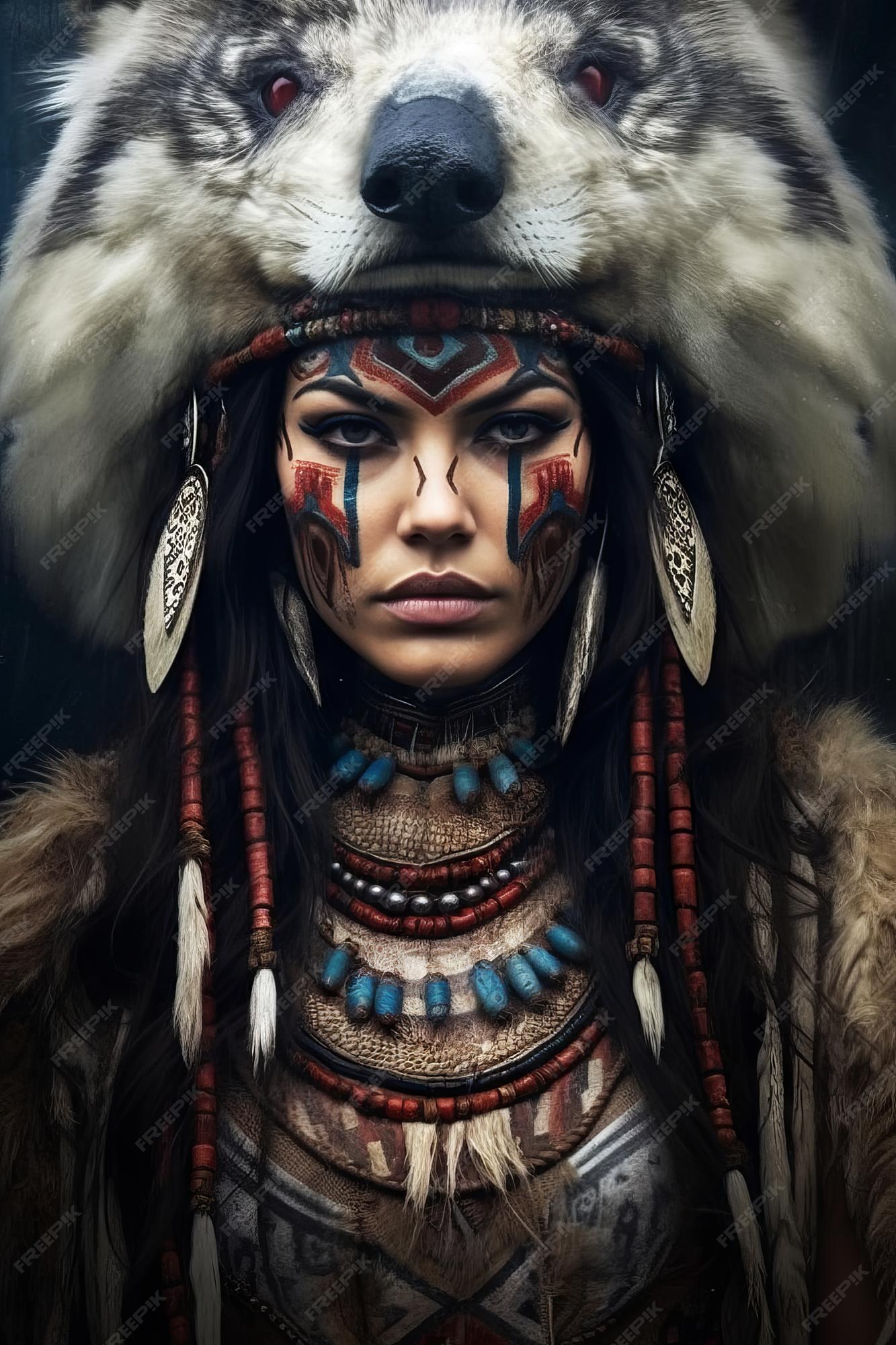 Premium Ai Image A Woman With A Native American Headdress And A Headdress